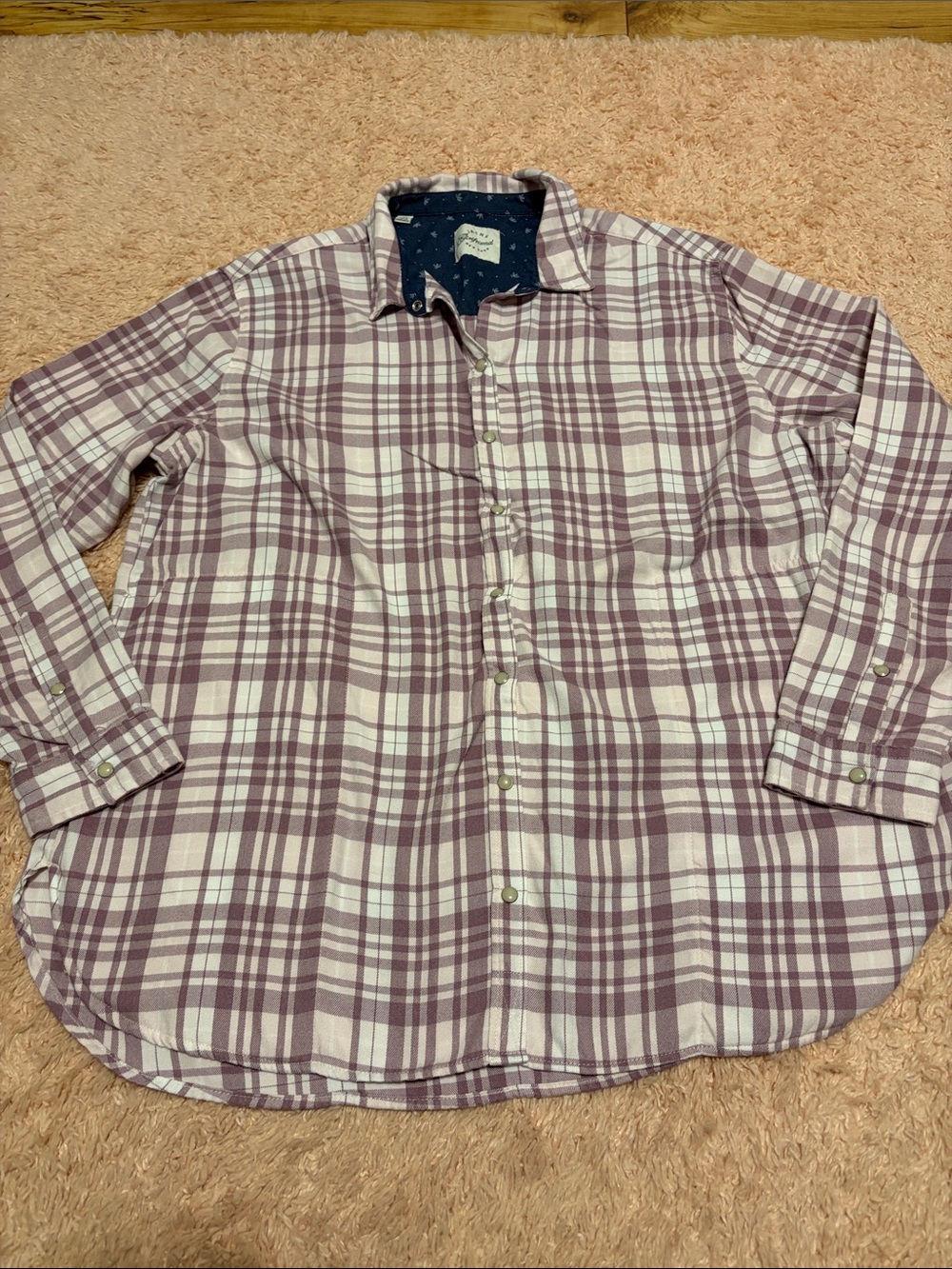 Jach’s Girlfriend New York Pearl Snap Purple Plaid Flannel with Side seam Pocket